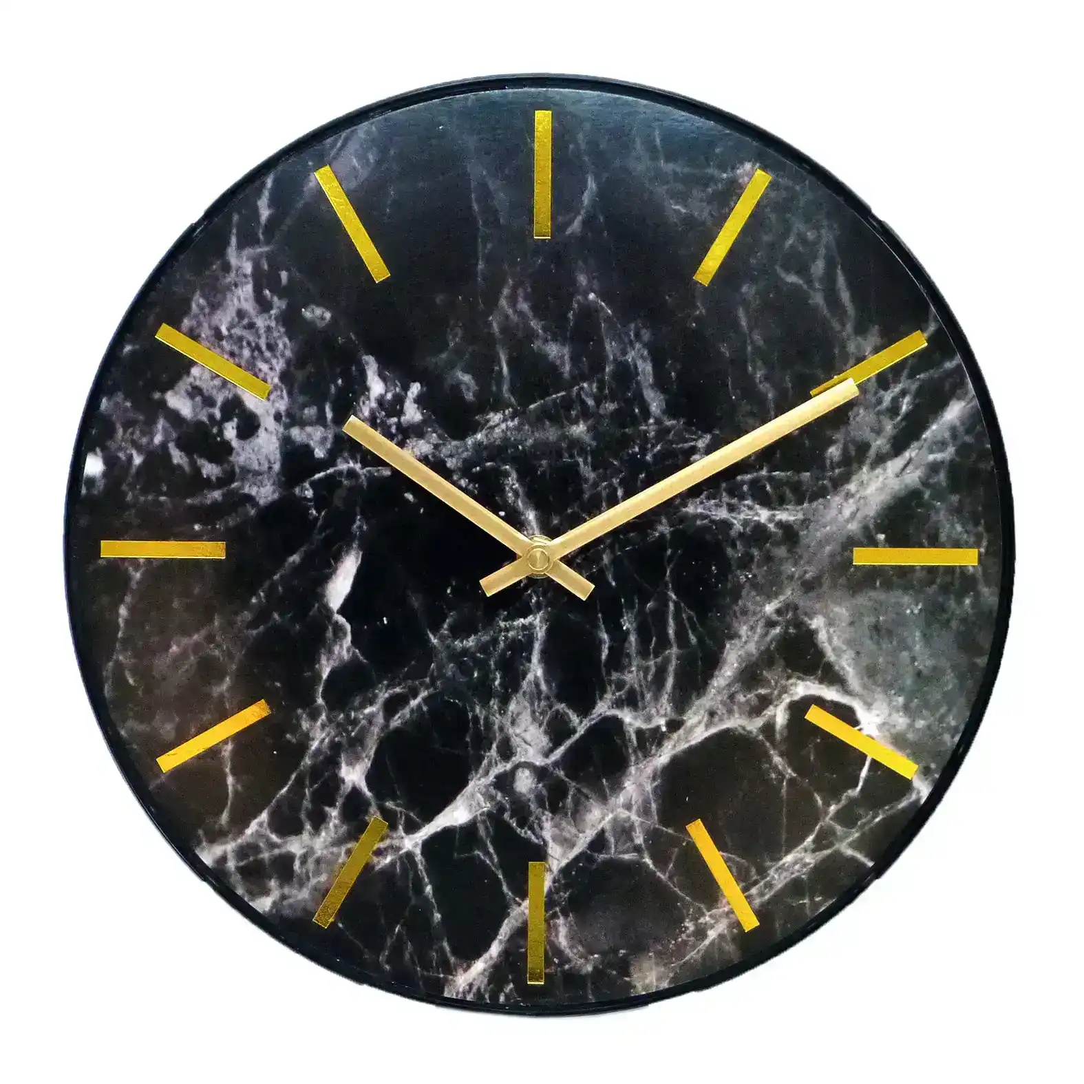 Leni 30cm Marble Look Silent Battery Operated Home/Office Round Wall Clock Black