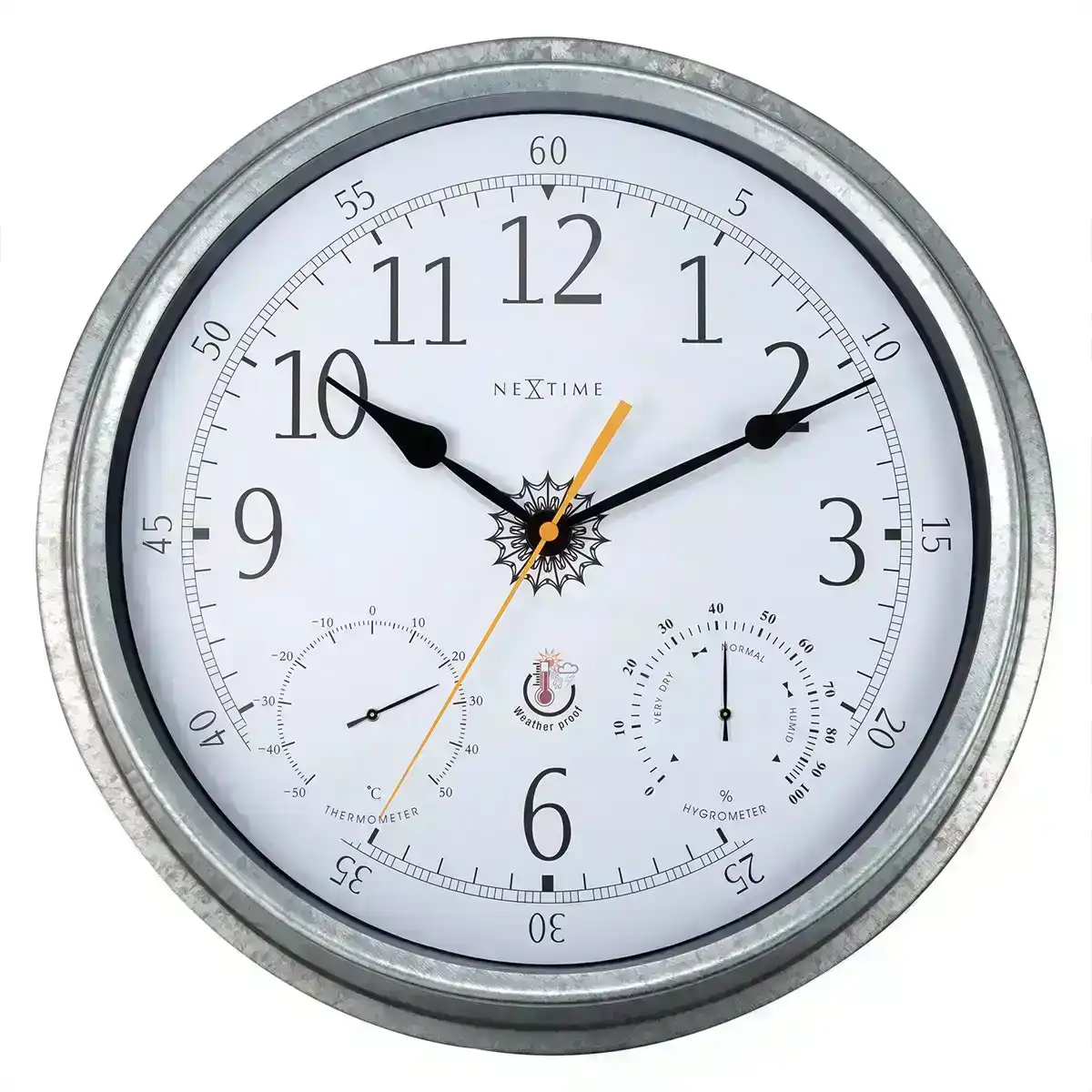 NeXtime 40.5cm Tulip Thermometer/Hygrometer Outdoor Wall Clock Galvanised Metal