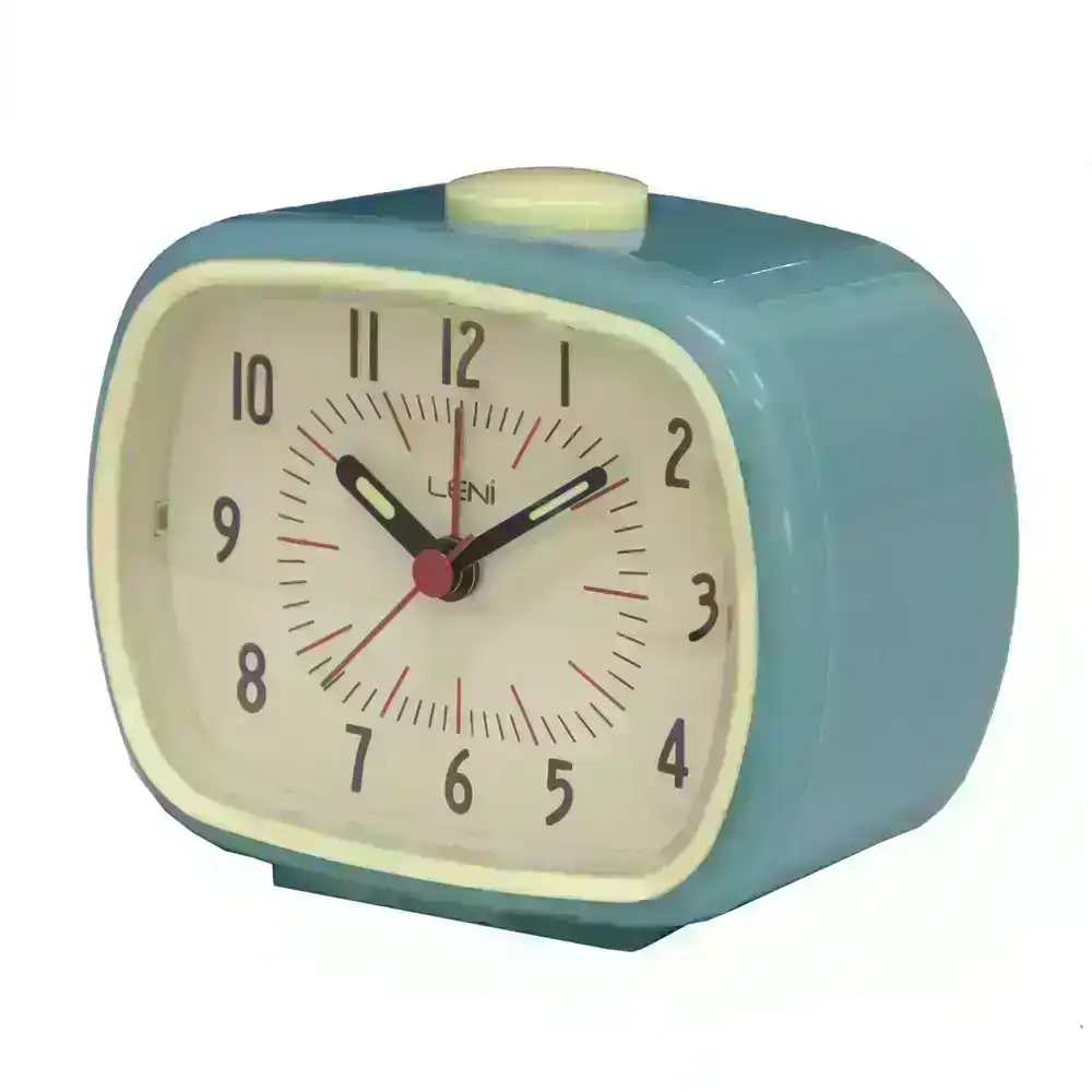 Leni Retro Vintage Rectangle Bedside Analogue Beep Alarm Clock Smokey BLU