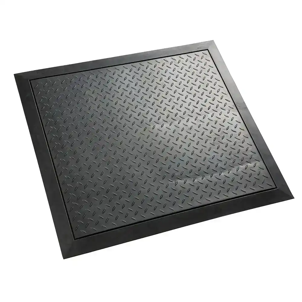 Sandleford 60x90cm Checker Plate Rubber Mat Office/Workplace Floor Matting Black