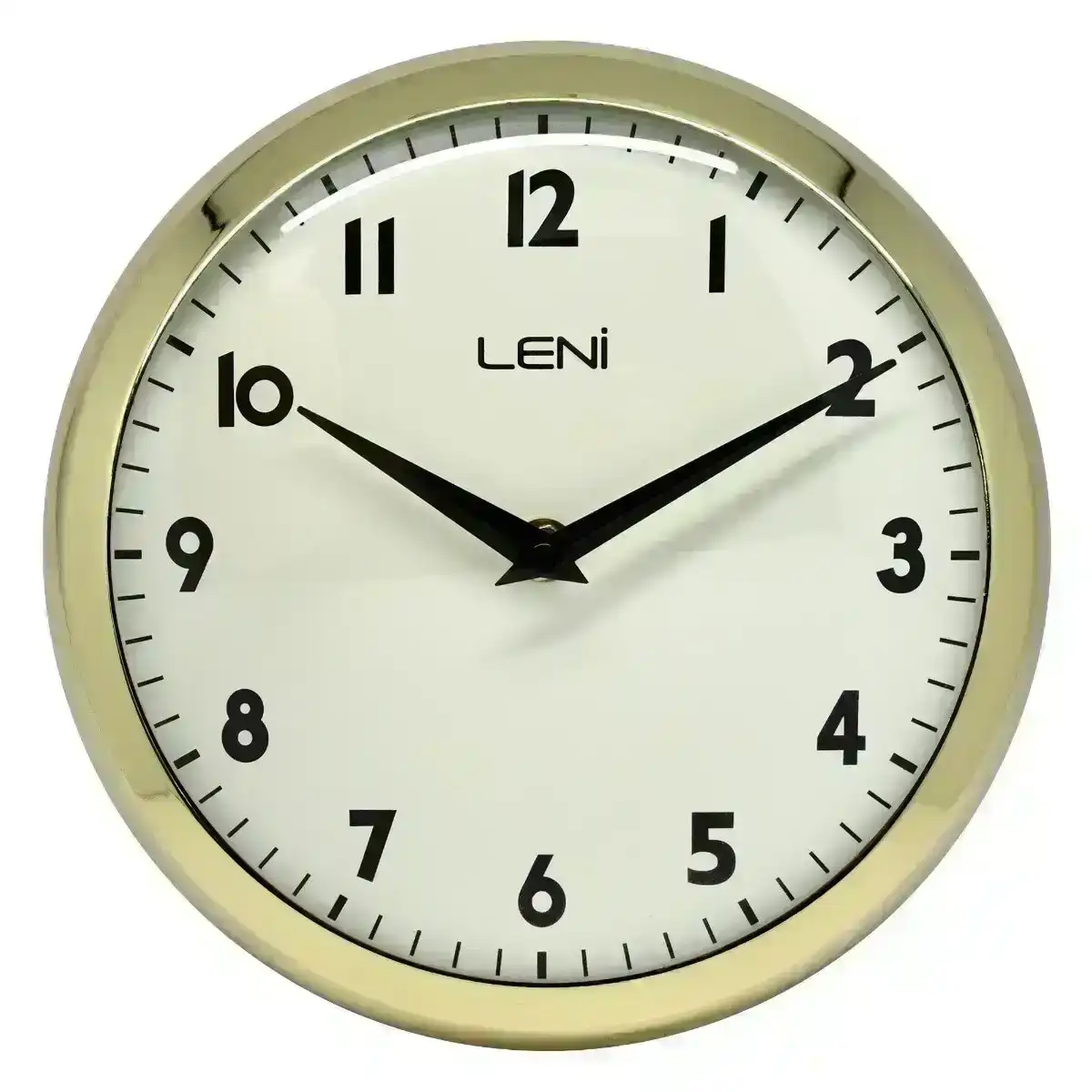Leni 23cm Metal Round Silent Battery Operated School Analogue Wall Clock Gold