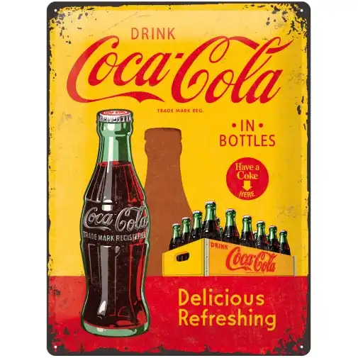 Nostalgic Art Coca-Cola 1960 Logo Refreshing 30x40cm Large Tin Sign Red/Yellow