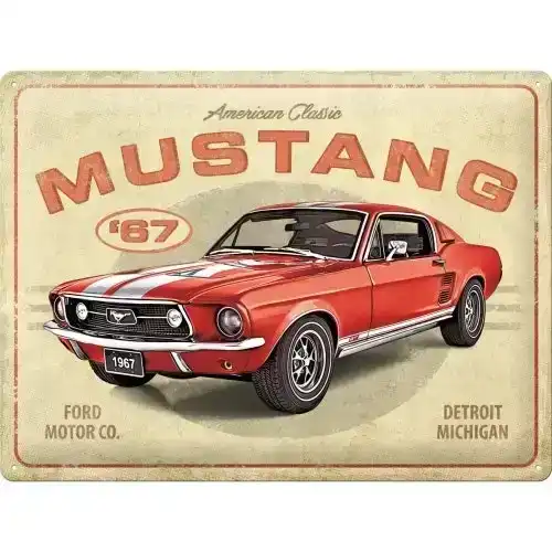 Nostalgic Art Ford Mustang Red 1967 GT 30x40cm Large Metal Sign Home Wall Decor