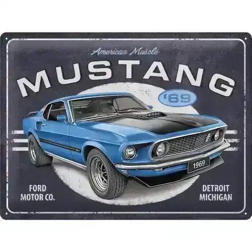 Nostalgic Art Ford Mustang 1969 Mach 1 Blue Special Edition 30x40cm Large Sign