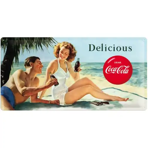Nostalgic Art Coca-Cola Beauties Beach Couple 25x50cm Metal Long Sign Wall Decor
