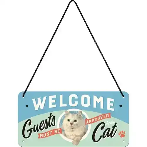 Nostalgic Art Metal 10x20cm Wall Hanging Sign Welcome Guests Cat Home/Cafe Decor