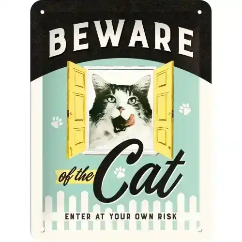 Nostalgic Art 15x20cm Small Wall Hanging Metal Sign Beware of the Cat Home Decor