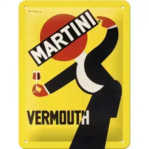 Nostalgic Art 15x20cm Small Wall Metal Sign Martini Vermouth Waiter Yellow Decor