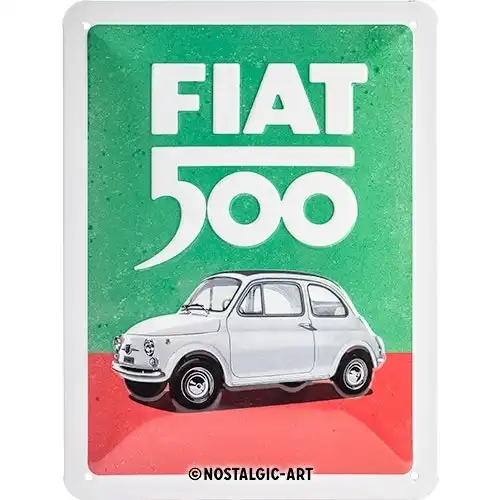 Nostalgic Art 15x20cm Small Wall Hanging Metal Sign Fiat 500 Italian Colours