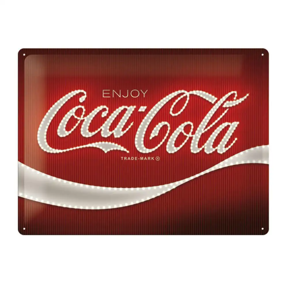 Nostalgic Art 30cm Large Sign Coca Cola Logo Red Lights for Home/Office/Cafe