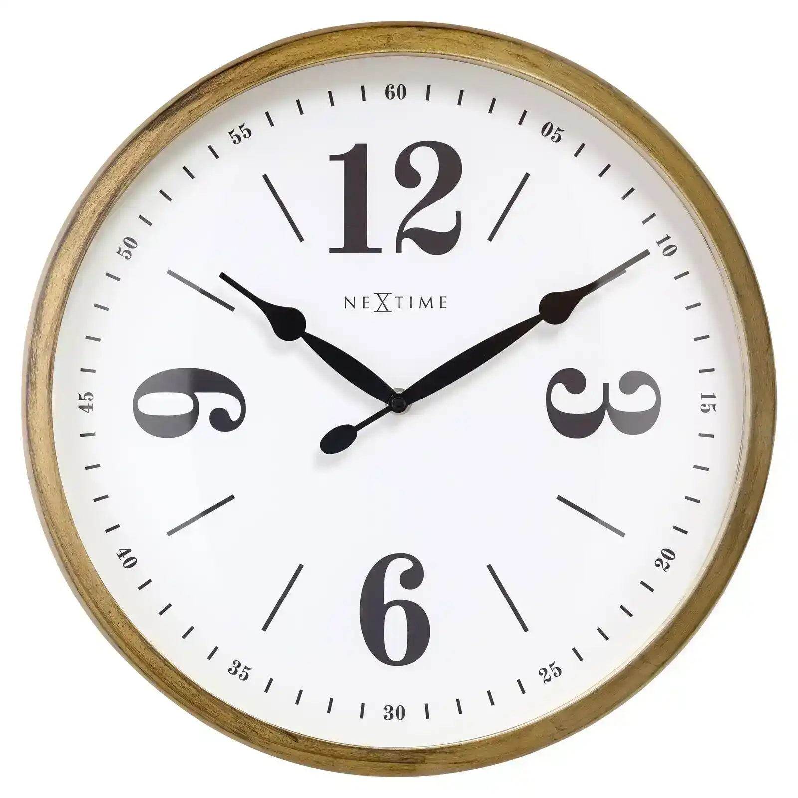NeXtime 39cm Classic Silent Analogue Battery Operated Metal Wall Clock Gold
