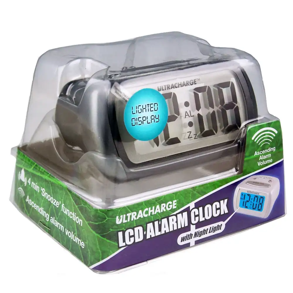 UltraCharge Digital LCD Display Alarm Clock Home/Room Time w/ Night Light Assort