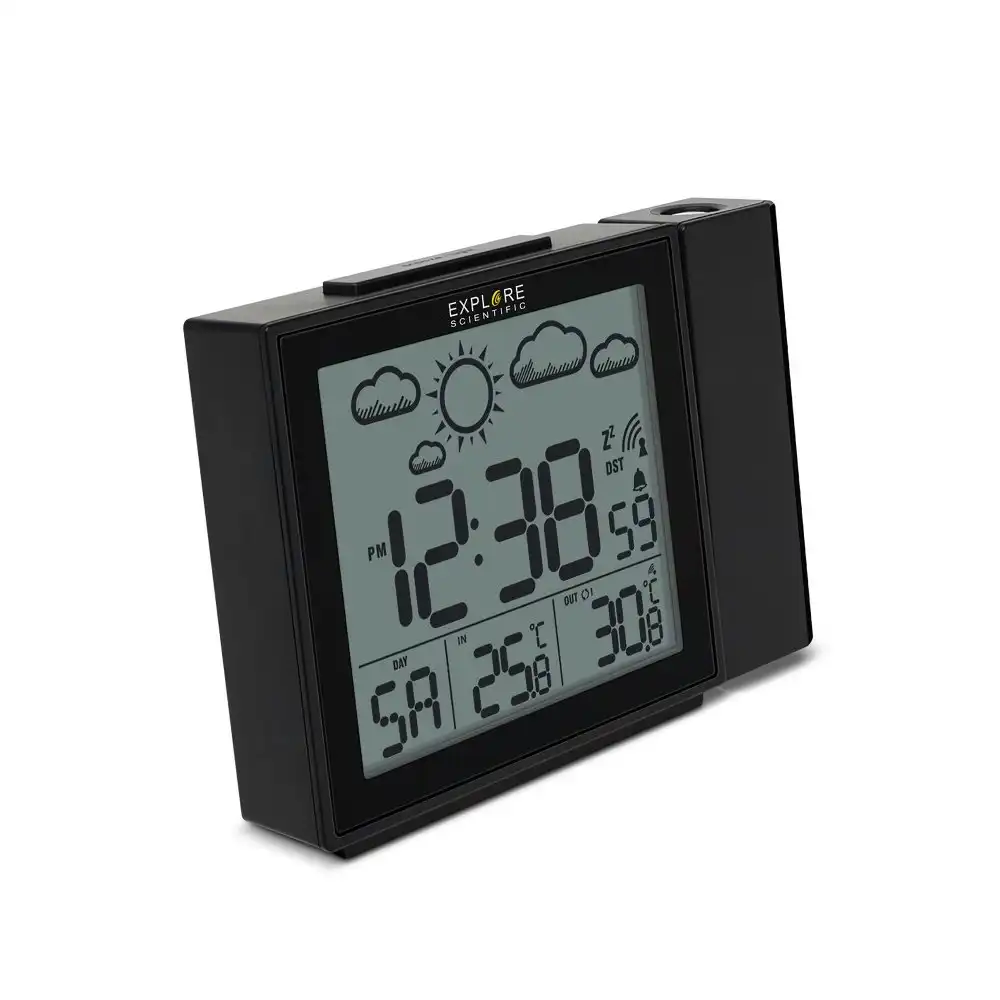 Explore Scientific Weather Projection Clock w/ Outdoor Thermometer & LCD Display