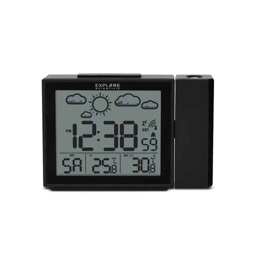 Explore Scientific Weather Projection Clock w/ Outdoor Thermometer & LCD Display