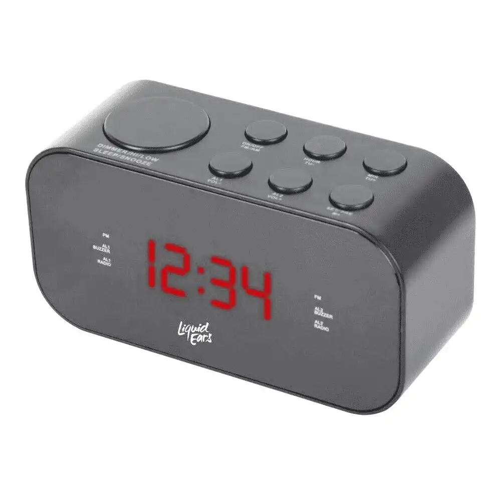 Liquid Ears AM/FM Portable Digital Dual Alarm/Radio Clock Tuner Snooze/Buzzer BK