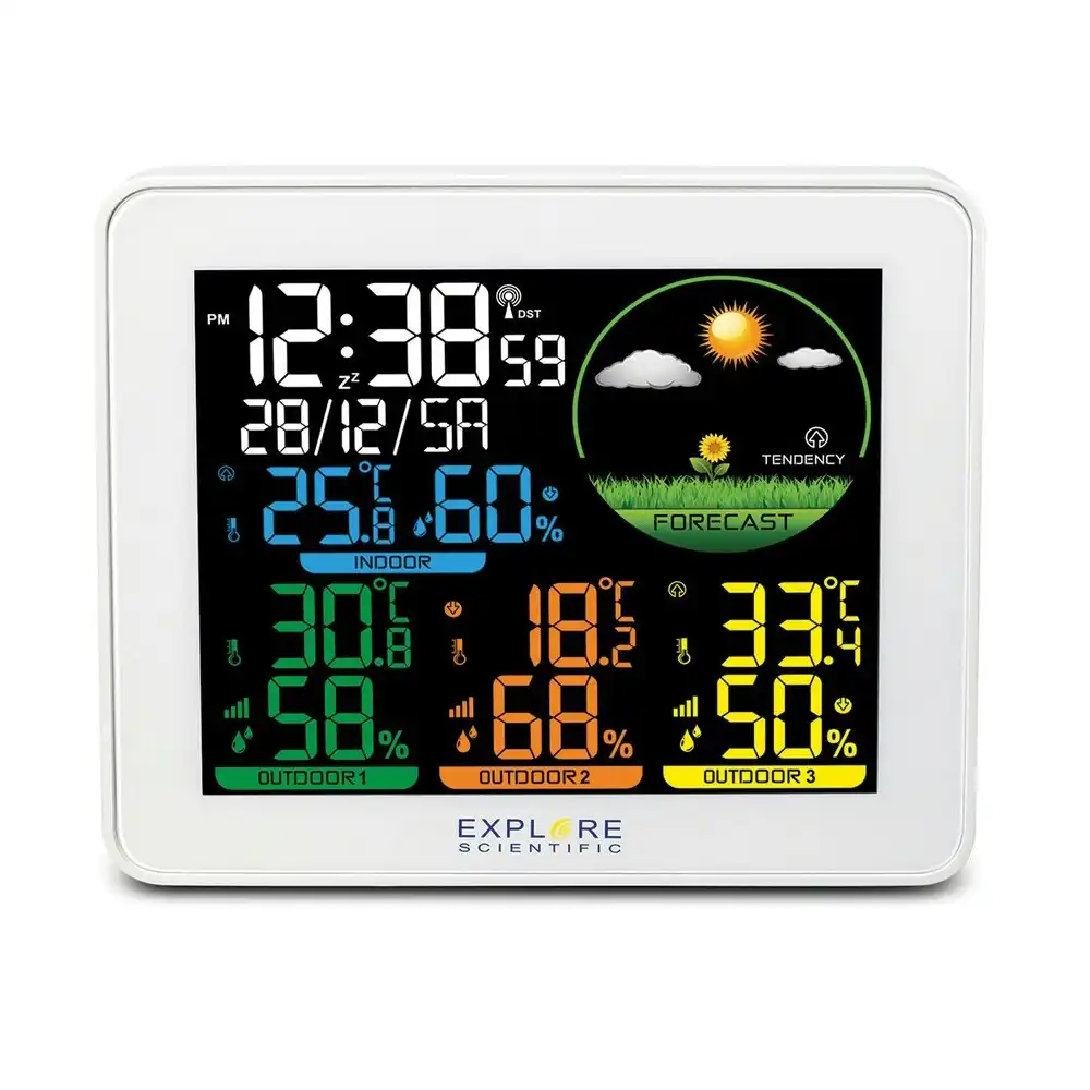 Explore Scientific Coloured Display Weather Station w/ Multi Zone Sensors White