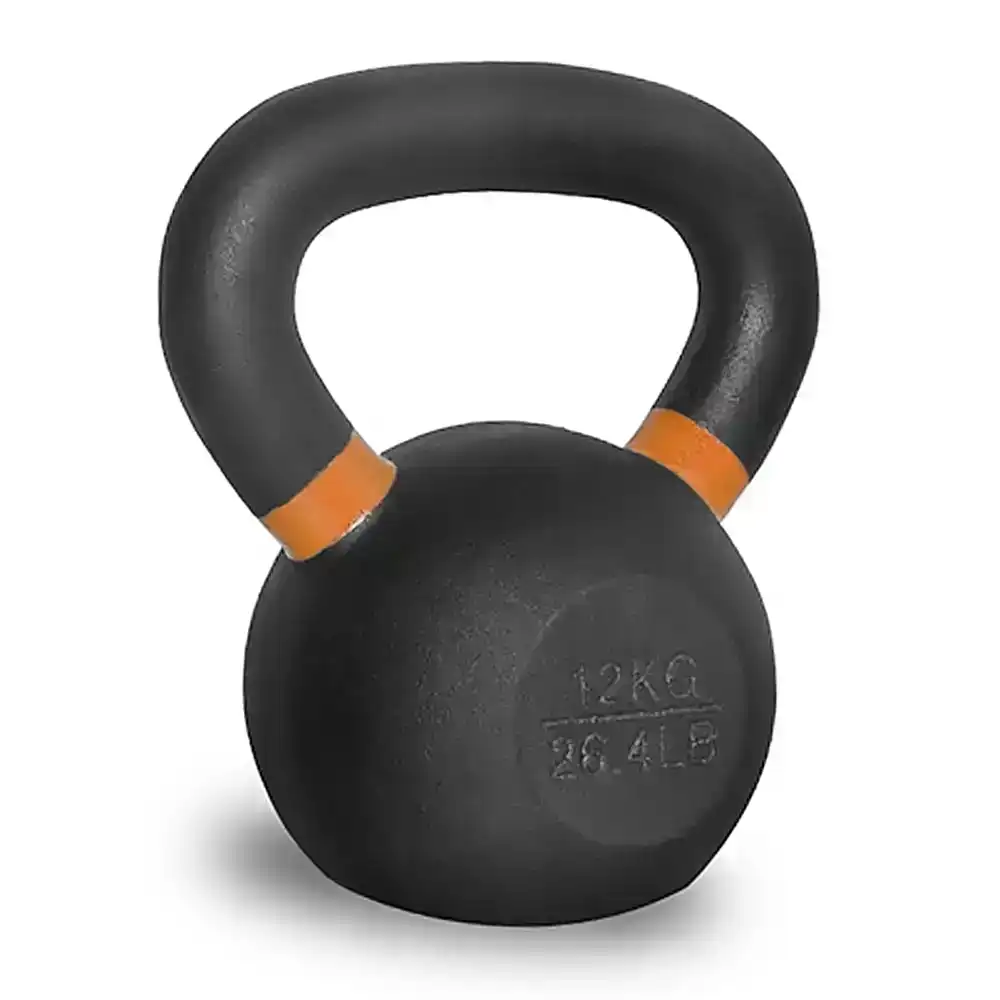 Hacienda 12kg Kettlebell Weight Cast Iron Strength Training Gym Fitness BLK/ORG