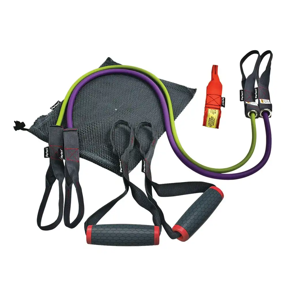Perfect Fitness Attach Anywhere 10/15lb Resistance Strength Exercise Bands Kit