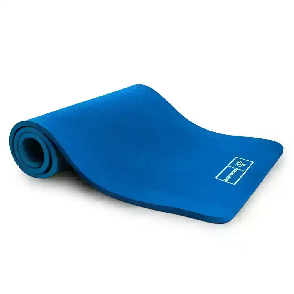 bodyworX Textured Non-Slip Exercise Gym Yoga Workout Mat w/Straps 61x173cm Blue