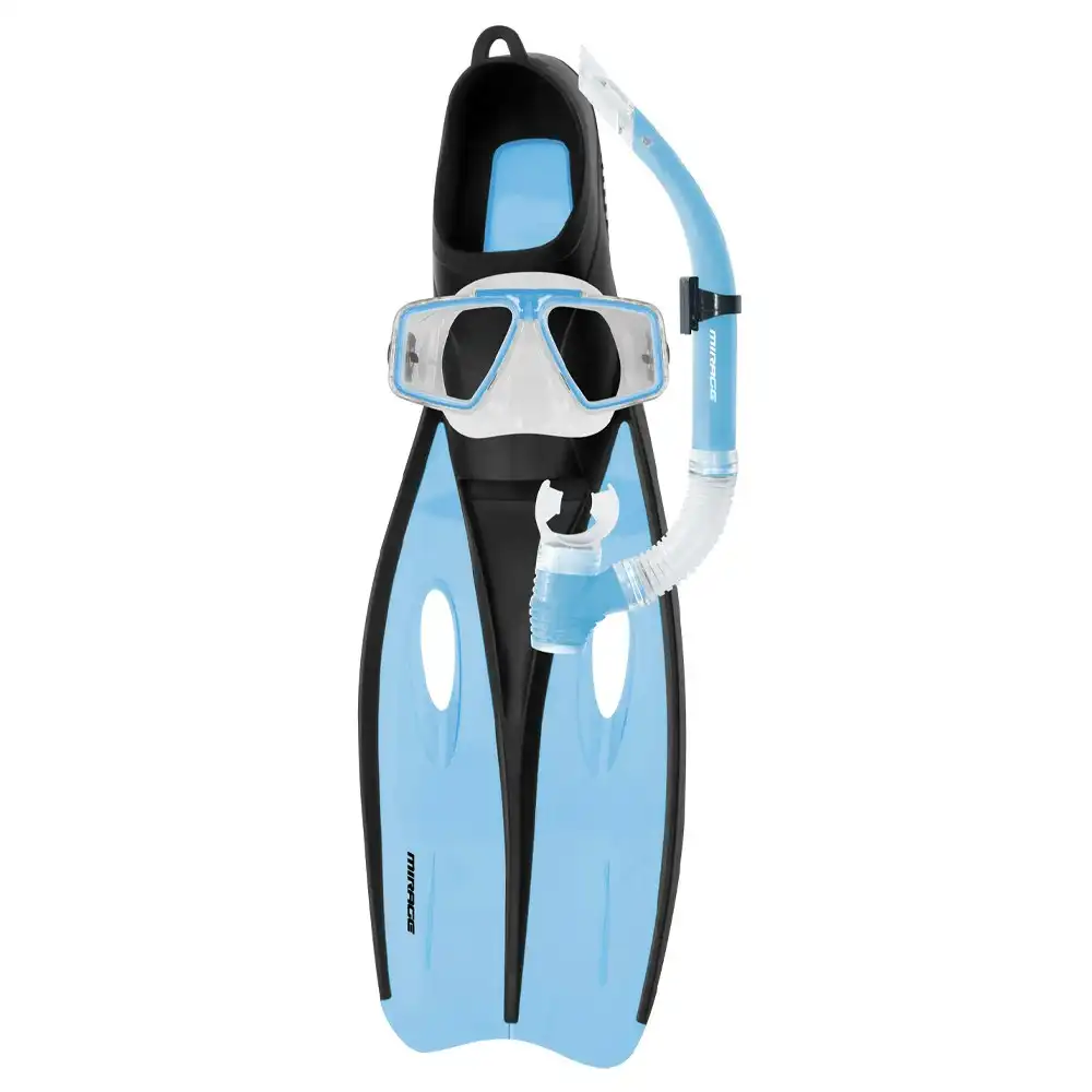 3pc Mirage Challenger Swimming Adult Mask/Snorkel/Flipper Set Sky Blue Medium