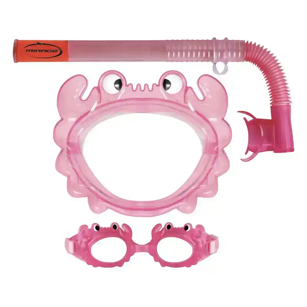 3pc Mirage Aqua Kids Junior Swimming/Beach Silitex Mask/Goggles/Snorkel Set Pink