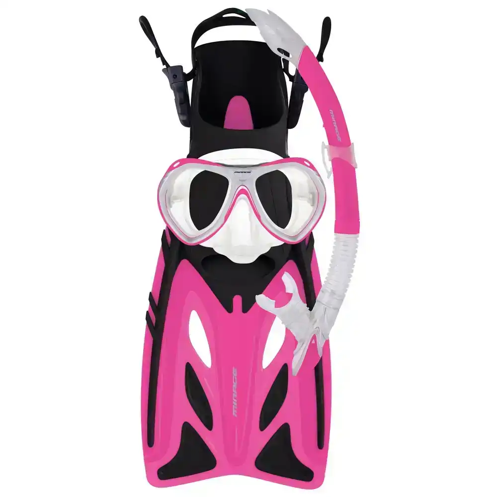 Mirage Junior Swimming Silicone Goggle Mask/Snorkel & Fin Set Small/Medium Pink