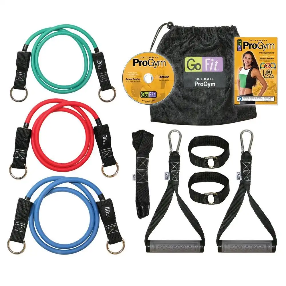 Gofit Ultimate ProGym Fitness/Gym Workout Resistance Tube Kit w/ Trainer DVD