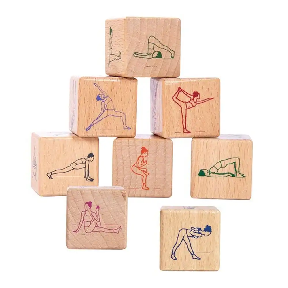 8pc IS Gift 2.8cm Wooden Yoga Fitness/Exercise Poses Dice Set w/ Storage Bag BR