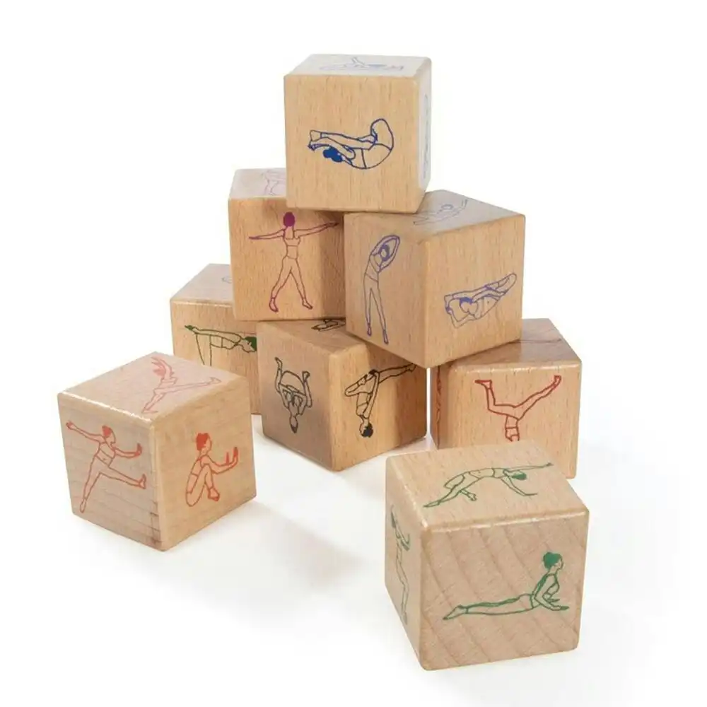 8pc IS Gift 2.8cm Wooden Yoga Fitness/Exercise Poses Dice Set w/ Storage Bag BR