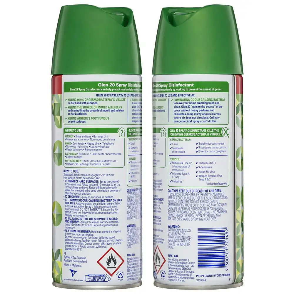 3PK Glen 20 Disinfectant Spray 300g Kills 99.9% of Germs Summer Garden