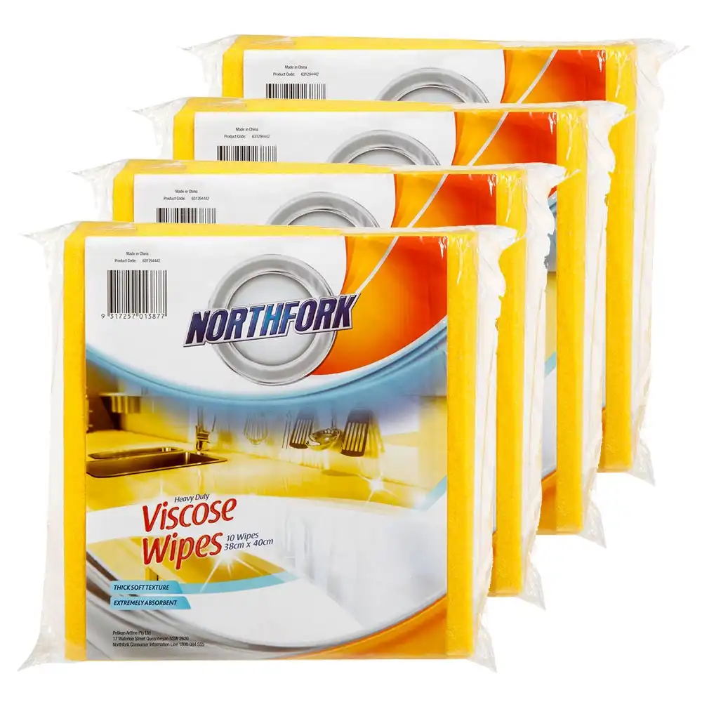40PK Northfork Heavy Duty Absorbent Viscose Cleaning Wipes/Cloth 40x38cm Yellow
