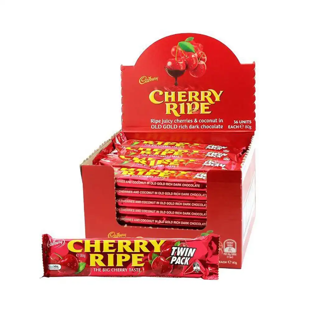 36pc Cadbury Chocolate Cherry Ripe 80g Confectionery Twin Pack Choco Bar Treats