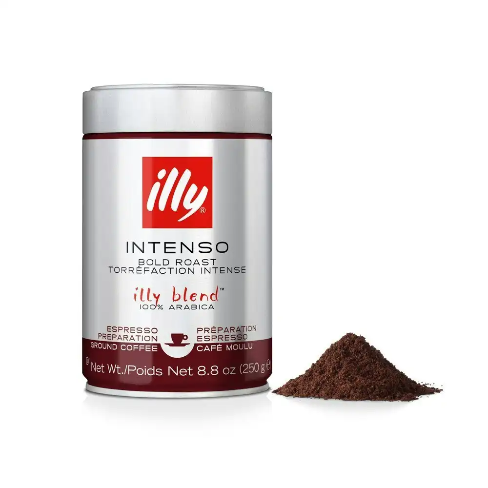 3x Illy 250g Intenso Espresso Arabica Ground Coffee Robust/Bold Roast/Full Body