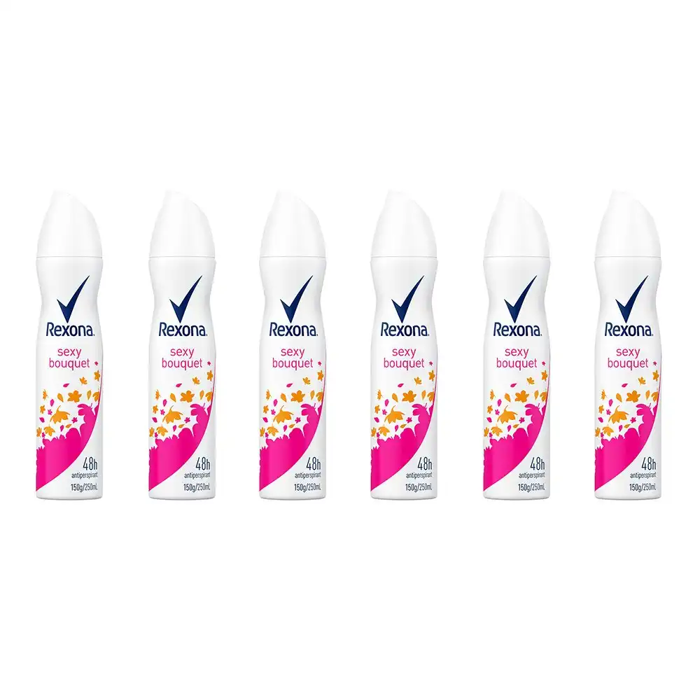 6x Rexona 250ml Women Antiperspirant Antibacterial Deodorant Aerosol Spray Sexy