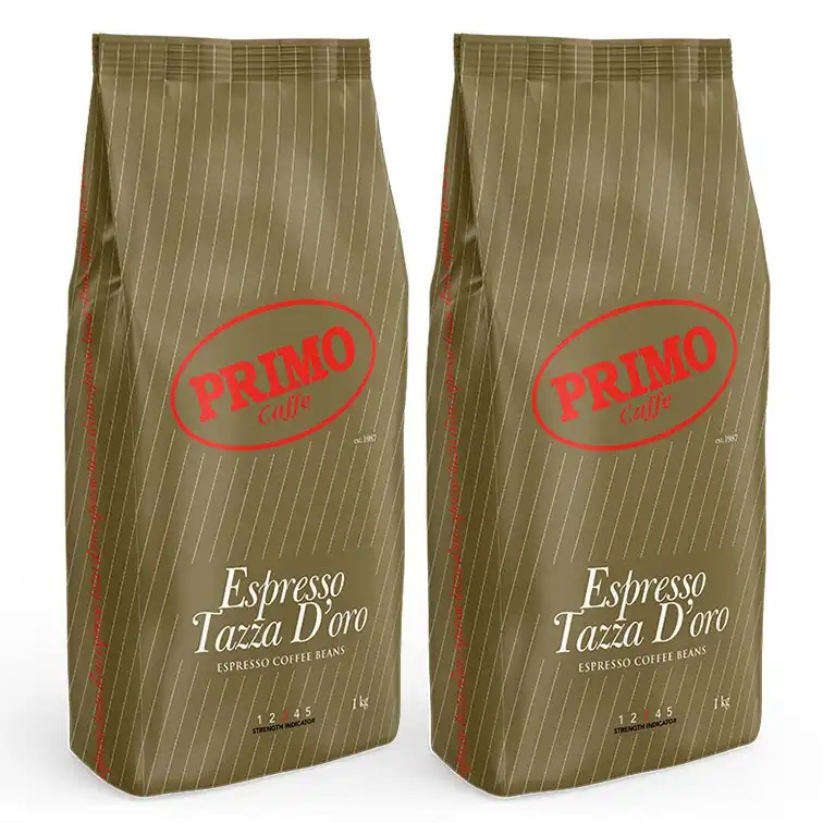 2x Primo Caffe Espresso Tazza D'oro 1kg Coffee Beans Light Roast Int 3 Hot Drink