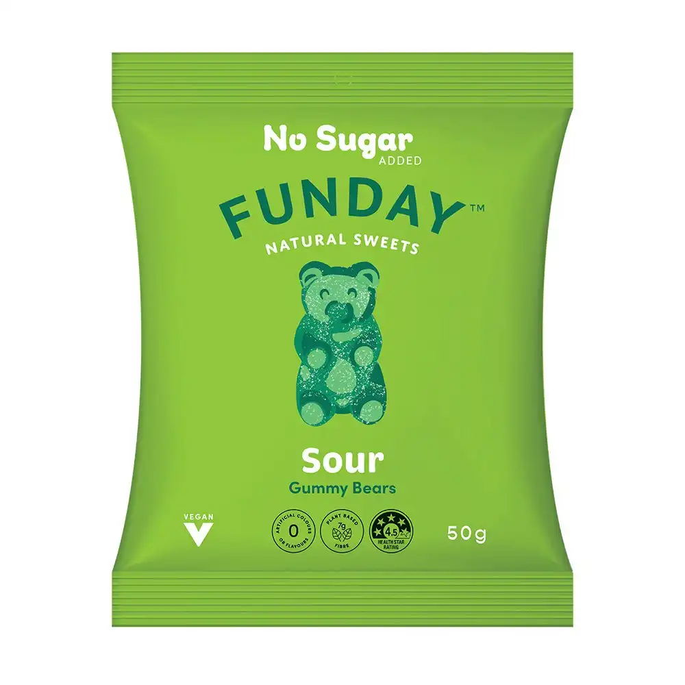 12pk Funday Vegan Sour Mixed Fruit Flavoured Gummy Lolly/Candy Chews Bears 600g