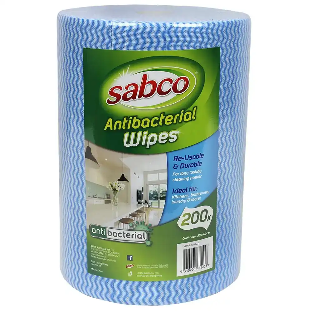 200pc Sabco Professional Antibacterial Wet Wipes 30x60cm Disinfectant Cleaner