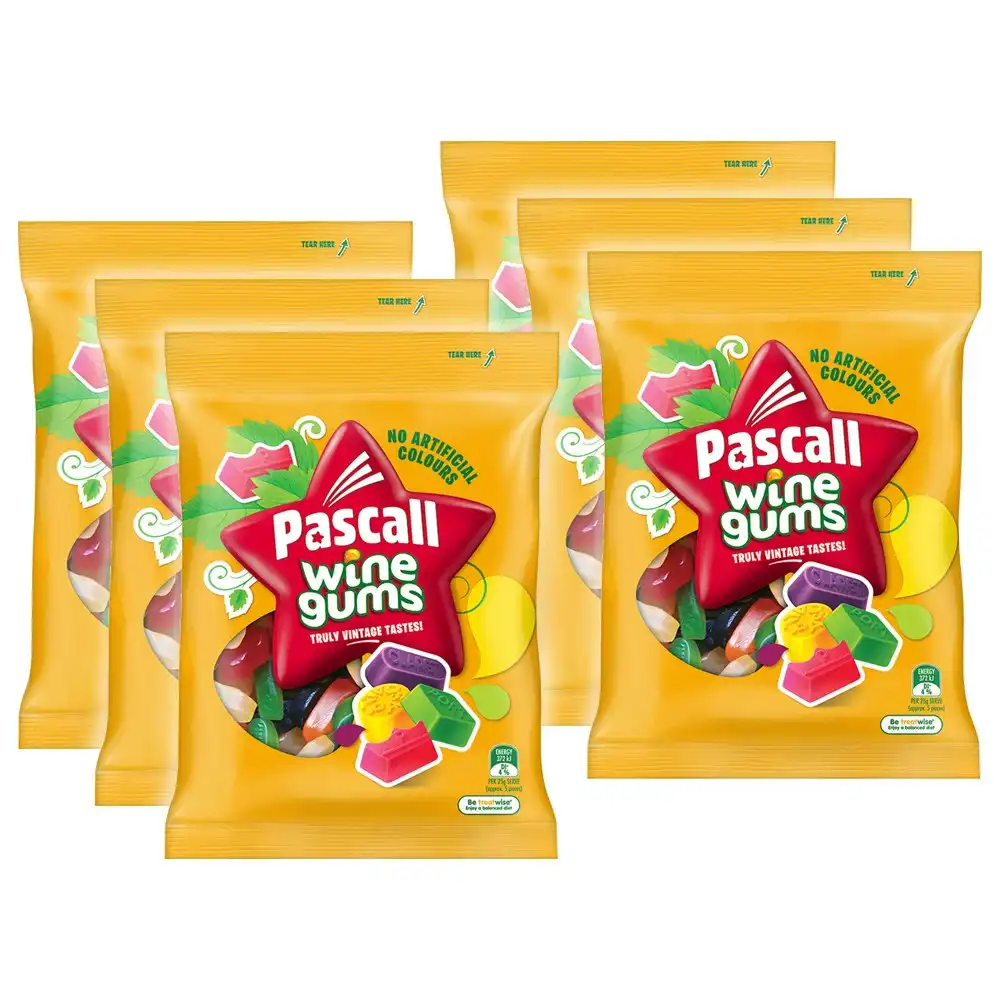 6x Pascall 220g Wine Gums Lollies Confectionery Bag Gummy Candies Fruity Treat