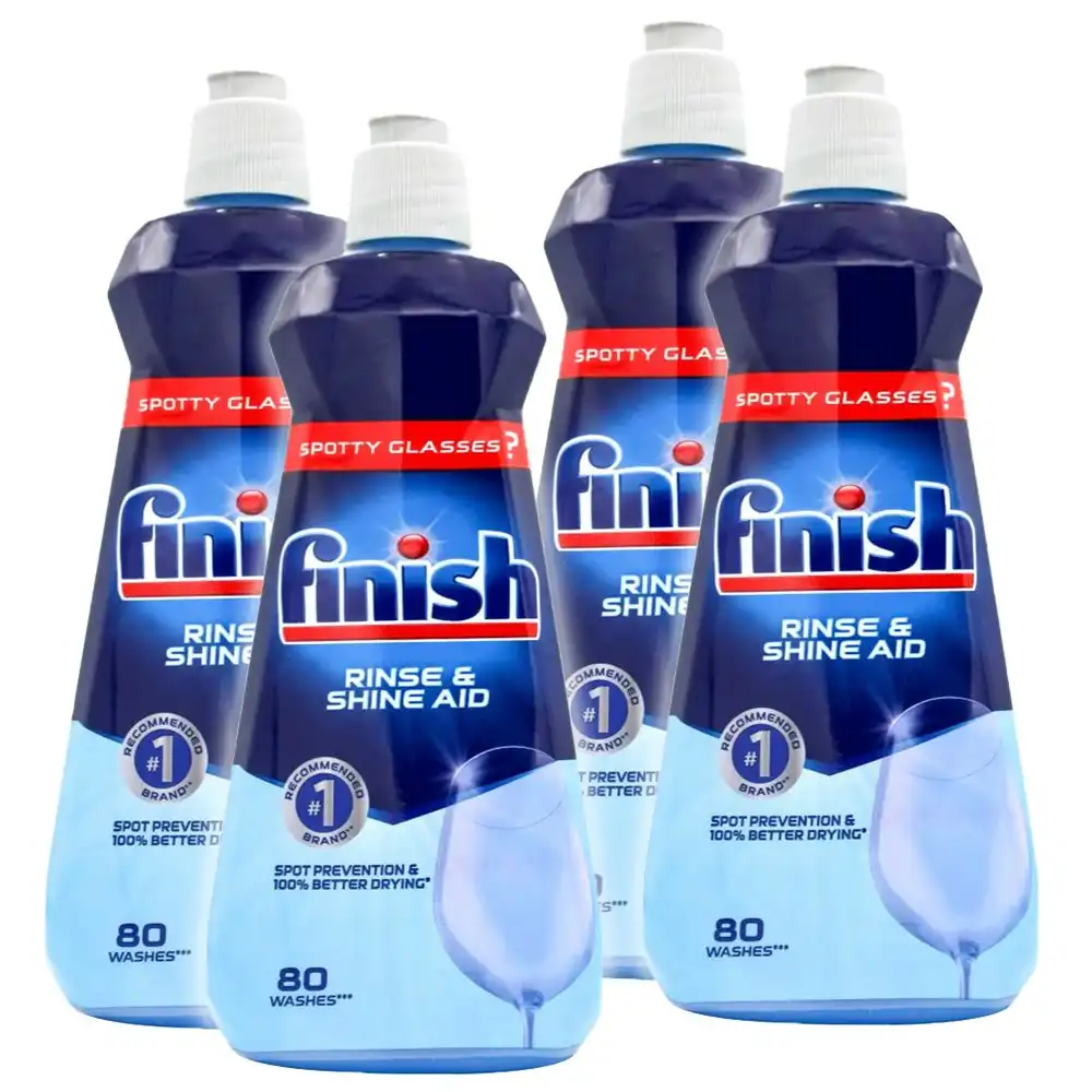 4x Finish Rinse & Shine Aid Drying Liquid Prevents Water Spots Dishwashing 400ml