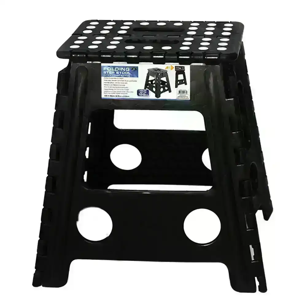 39cm Black Plastic Folding Step Stool Portable Chair Flat Indoor/Outdoor Home