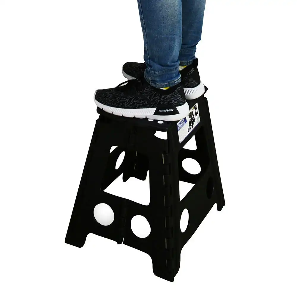 39cm Black Plastic Folding Step Stool Portable Chair Flat Indoor/Outdoor Home