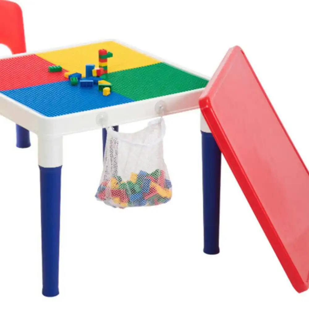 2in1 Kids/Children 3y+ Play Table Set Building Block Base & 100pc w/2 Chairs Toy