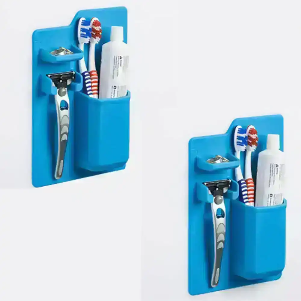 2PK Bathroom Storage Organizer Silicon Suction Toothbrush/Paste/Razor Holder