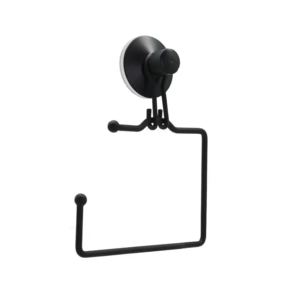 Boxsweden Wall Mount Bathroom Wire Suction Cup Toilet Paper Roll Holder Black