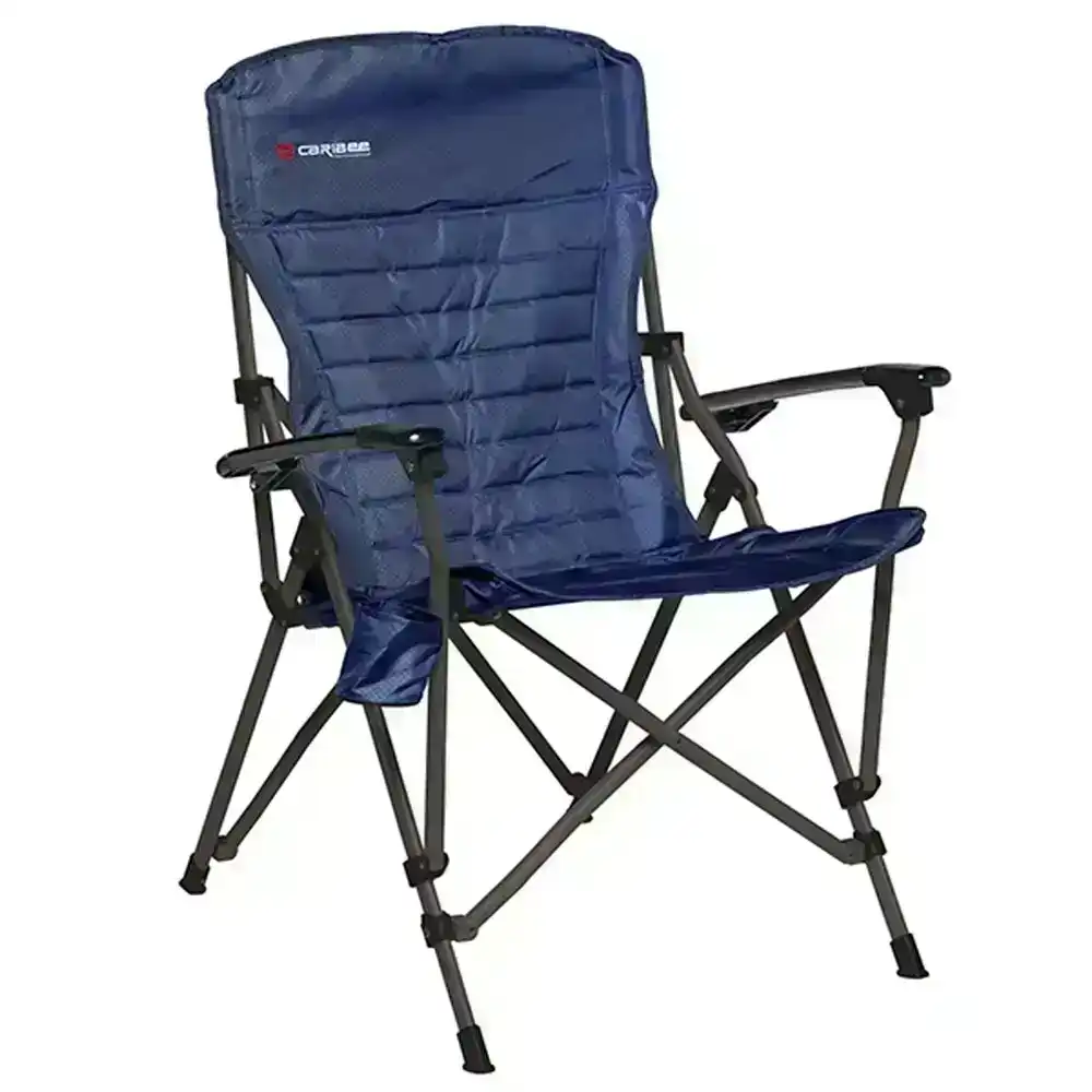 Caribee Arm Chair Crossover Aluminium Folding Outdoor Beach Picnic Camping Navy