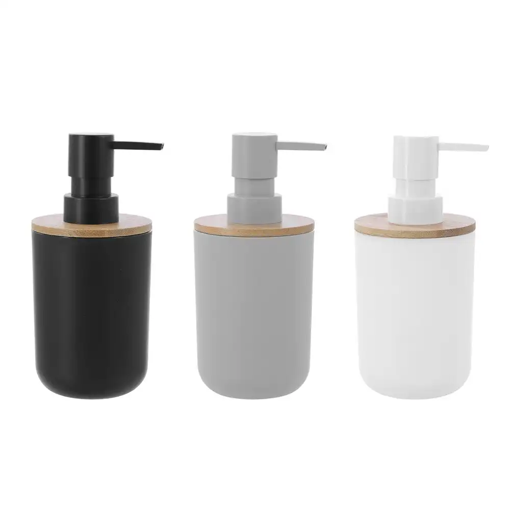 3x Boxsweden Bano Soap Dispenser 330ml Bamboo Top 7.5x16cm BPA Free Assorted