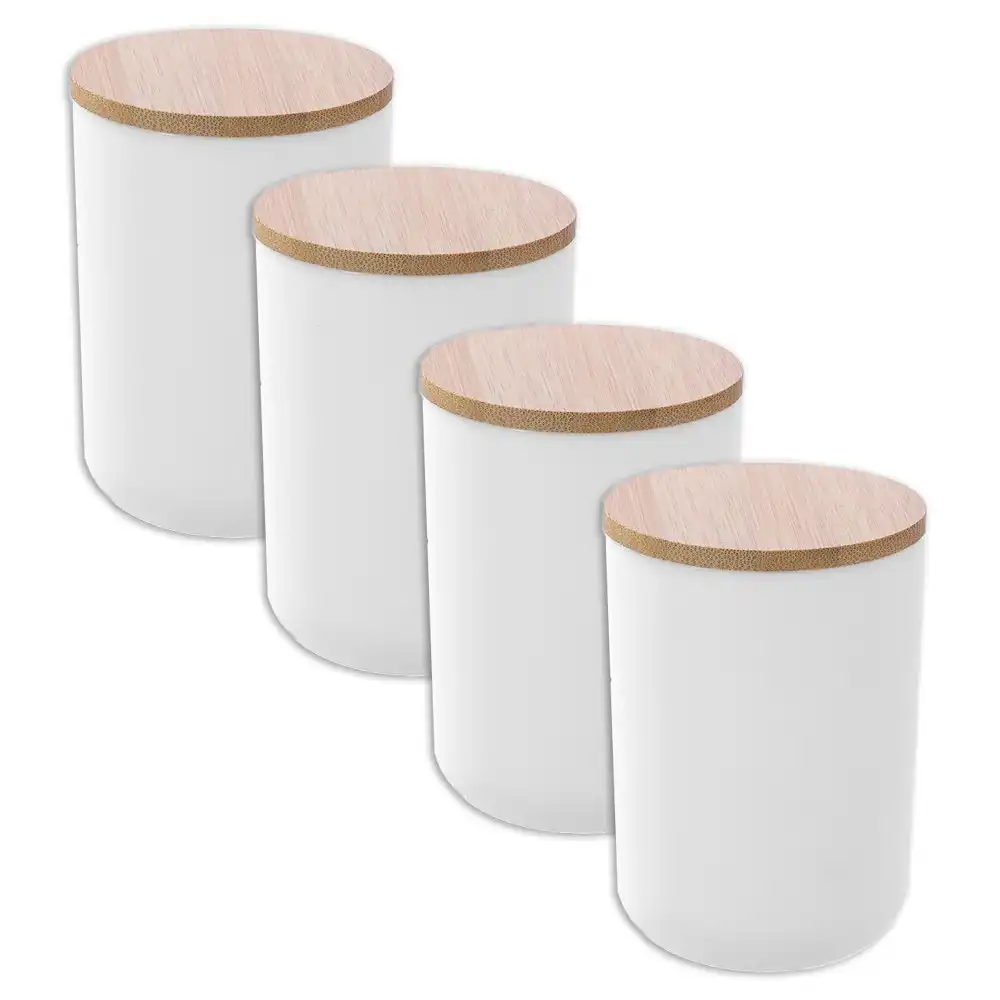 4x Boxsweden Bano Bathroom Cup Bamboo Lid Home Organiser Holder 7.5x10.5cm WHT