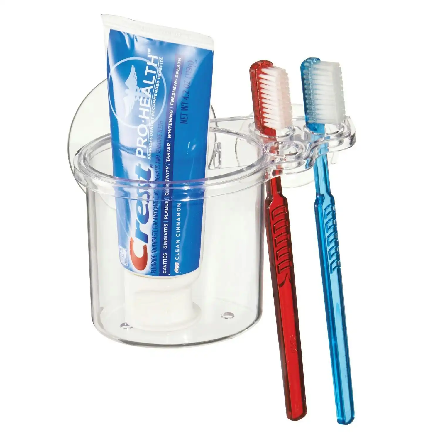 2x Idesign Suction Toothbrush Holder Bathroom Organiser 13x7.5cm Storage Clear