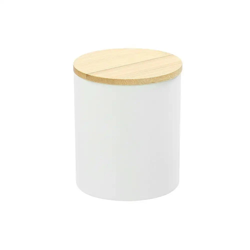 3x Boxsweden Bano 8x10cm Ceramic Bathroom Cup Storage Organiser w/Bamboo Lid WHT