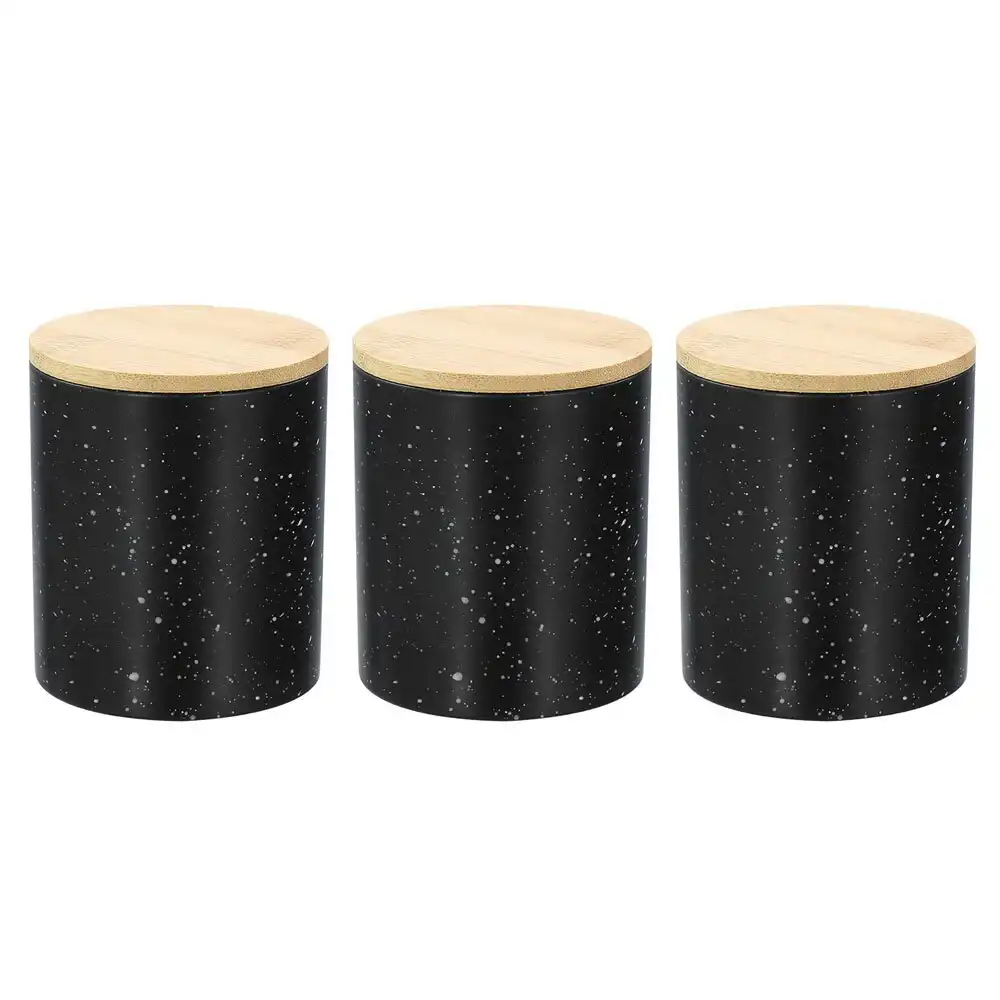 3x Boxsweden Bano 8x10cm Ceramic Bathroom Cup Holder w/ Bamboo Lid Black Speckle